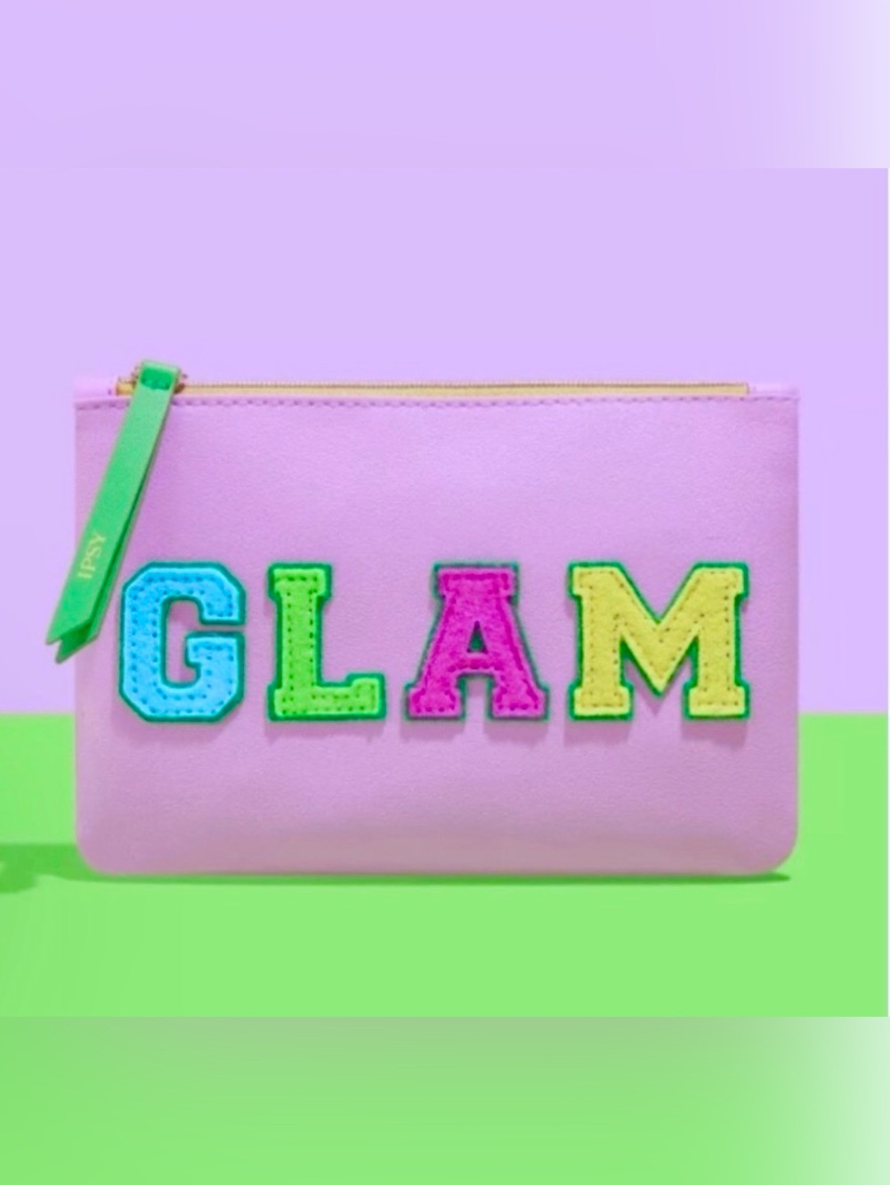 IPSY Glam Cosmetic Bag Pink & Multicolored GLAM Yellow Interior
